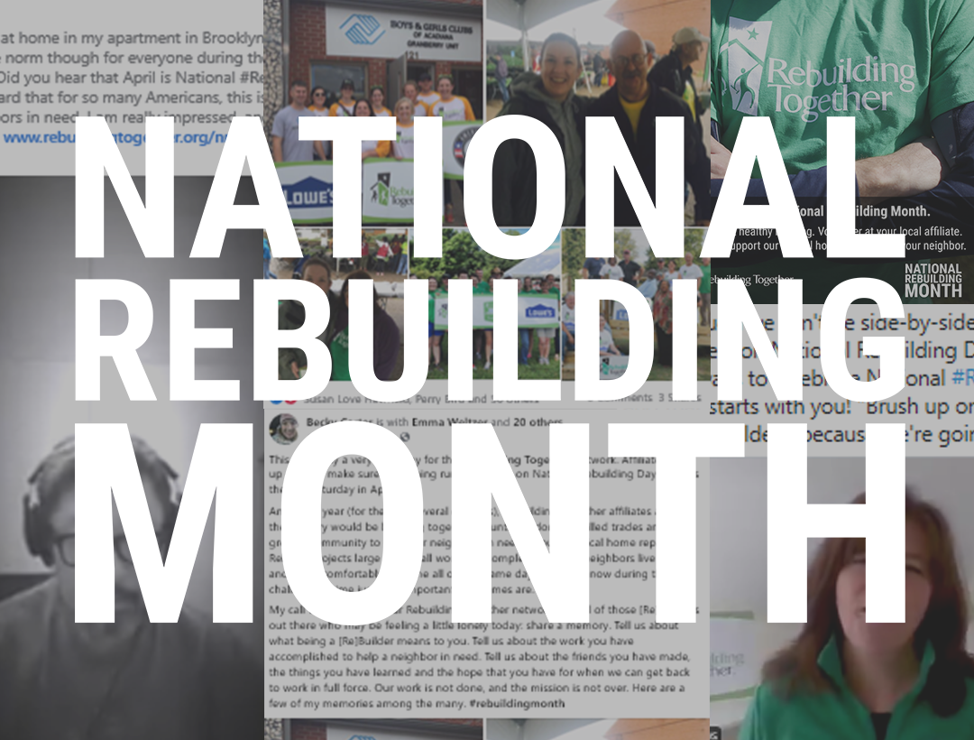 National Rebuilding Month logo over a collage of social media posts