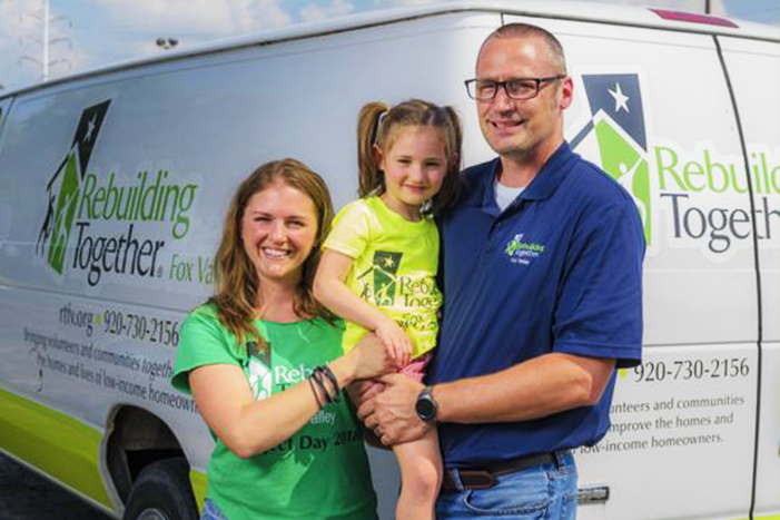 Appleton's Freddy and Amanda Weidner and their daughter Norah, 4, volunteer with Rebuilding Together Fox Valley. Freddy has been with the organization since 2006 and is now its board president.